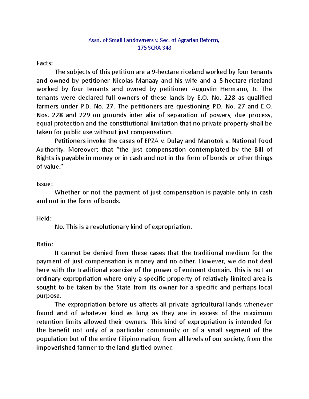 Assn. Of Small Landowners V - Assn. Of Small Landowners V. Sec. Of ...