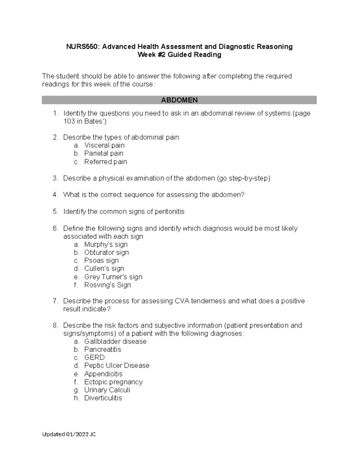 Week 2 Guided Reading - week 2 notes - NURS550: Advanced Health ...