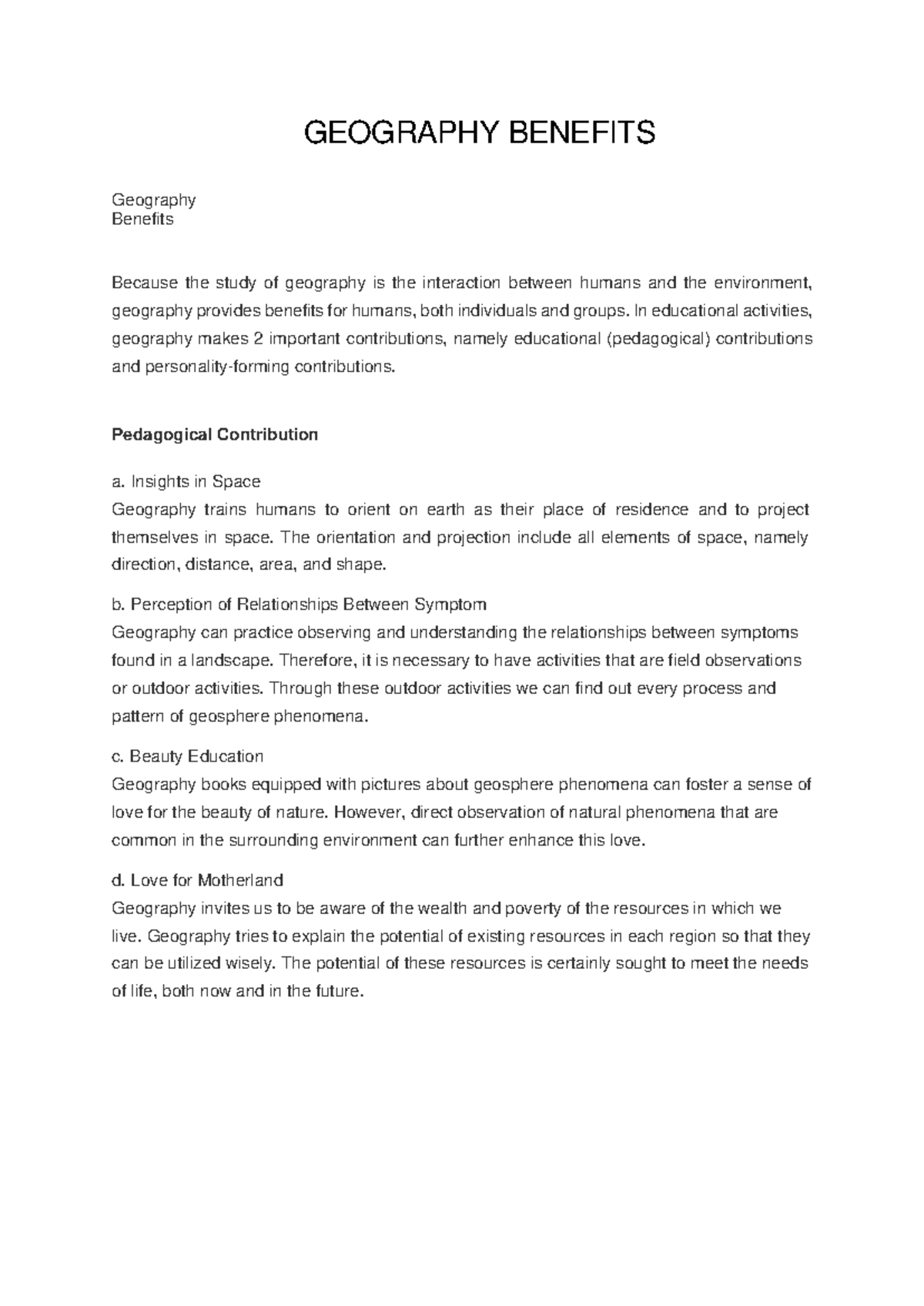 Geography benefits notes001 Geography Benefits GEOGRAPHY BENEFITS