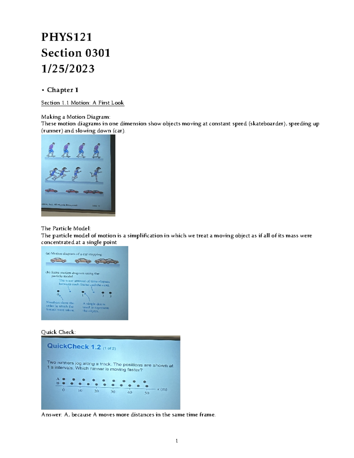 PHYS121 Lecture Notes January 25 - PHYS Section 0301 1/25/ Chapter 1 ...