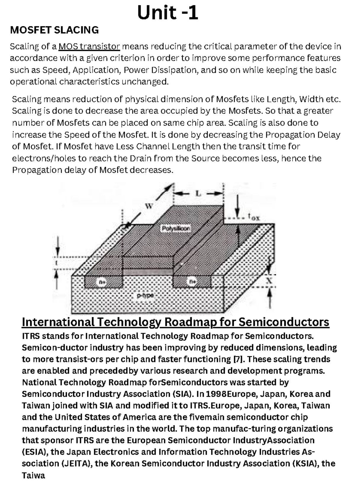 Nano - MOSFET SLACING Scaling of a MOS transistor means reducing the ...