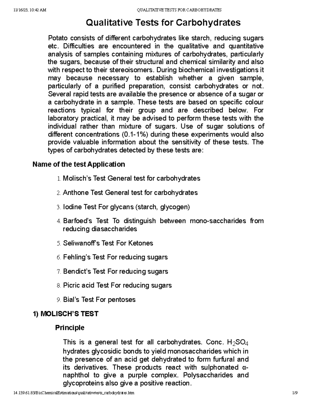 Qualitative Tests FOR Carbohydrates Qualitative Tests for