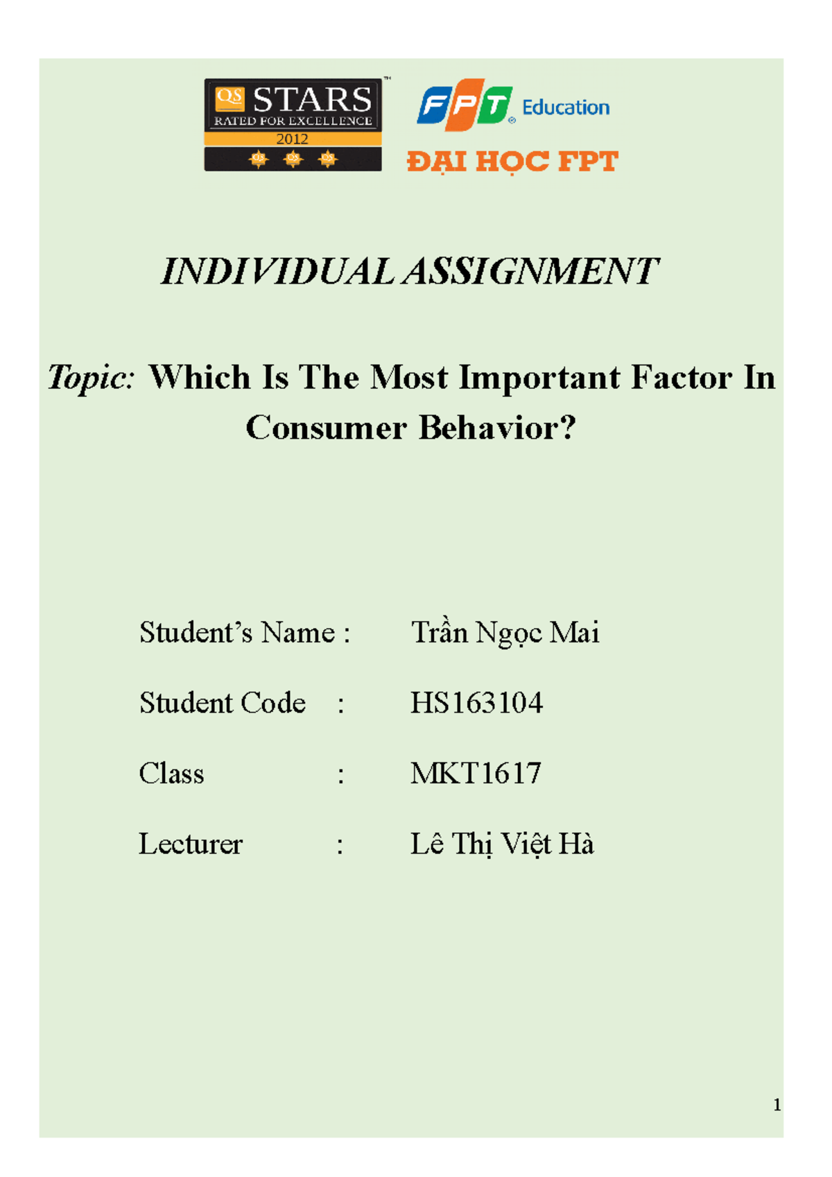 individual assignment topics