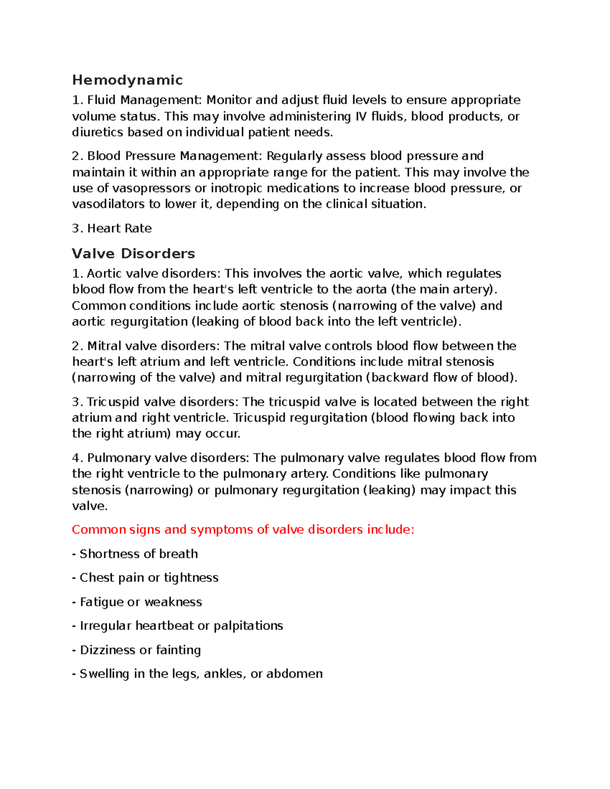 Study guide test 2 Cardiac/Hemodynamic/burns Hemodynamic 1. Fluid