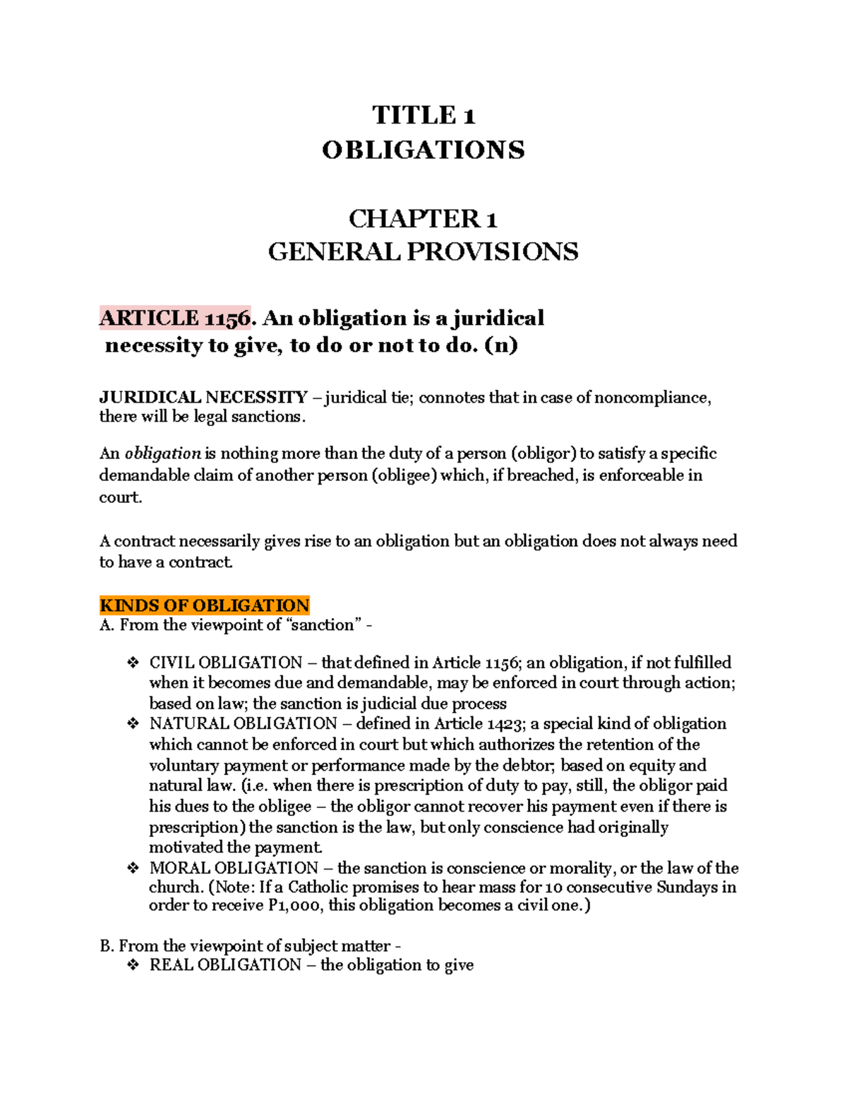 OBLICON CHAPTER 1 - TITLE 1 OBLIGATIONS CHAPTER 1 GENERAL PROVISIONS ...