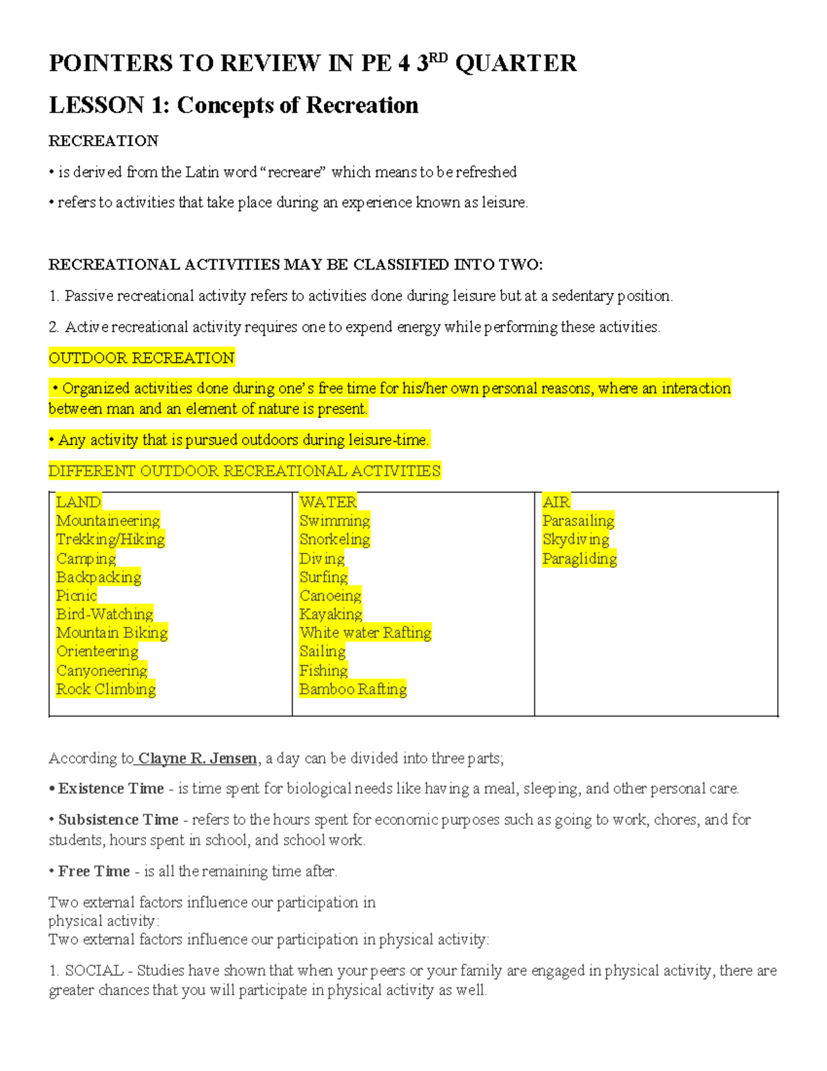 Pointers TO Review IN PE 4 3RD Quarter - POINTERS TO REVIEW IN PE 4 3 ...