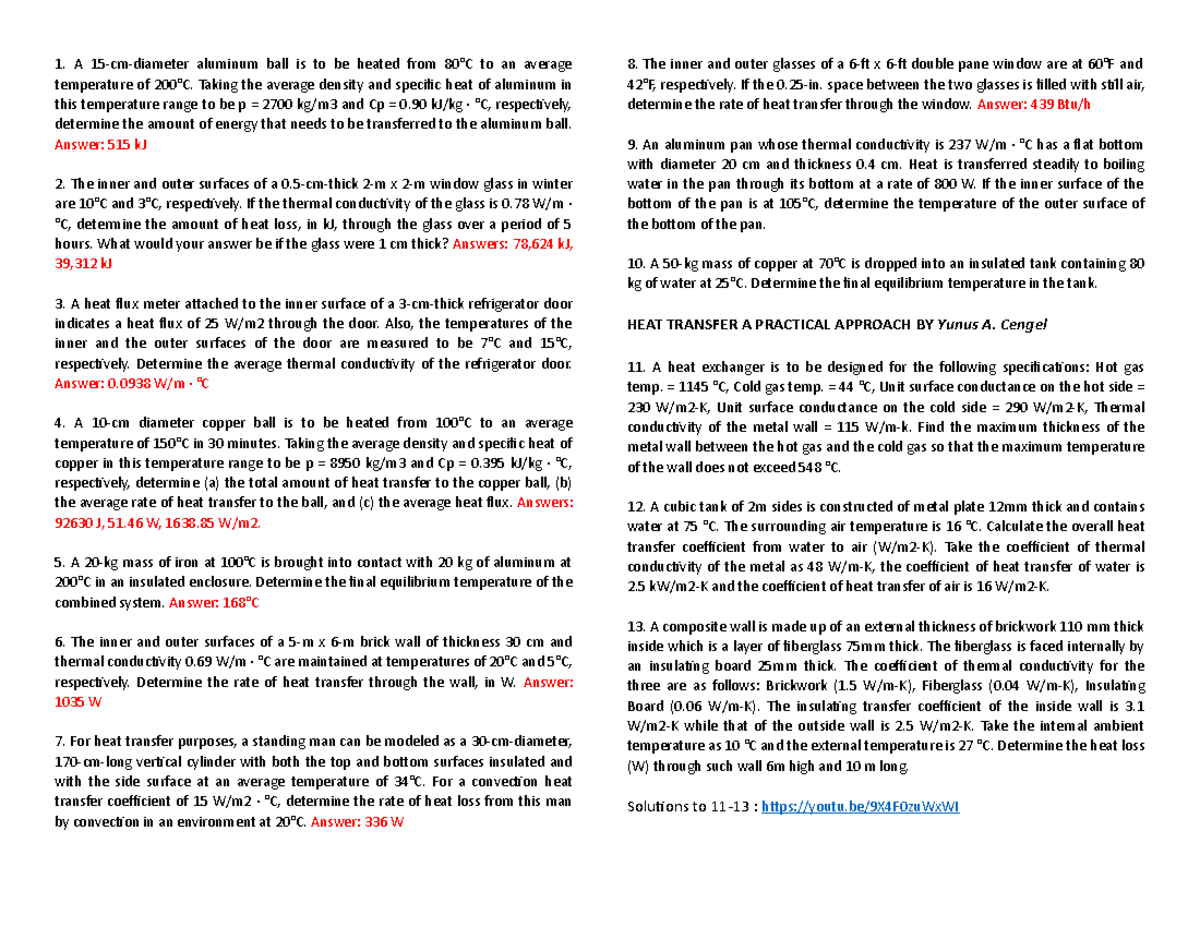 Sample Problems in Conduction (Heat Transfer) - A 15-cm-diameter ...