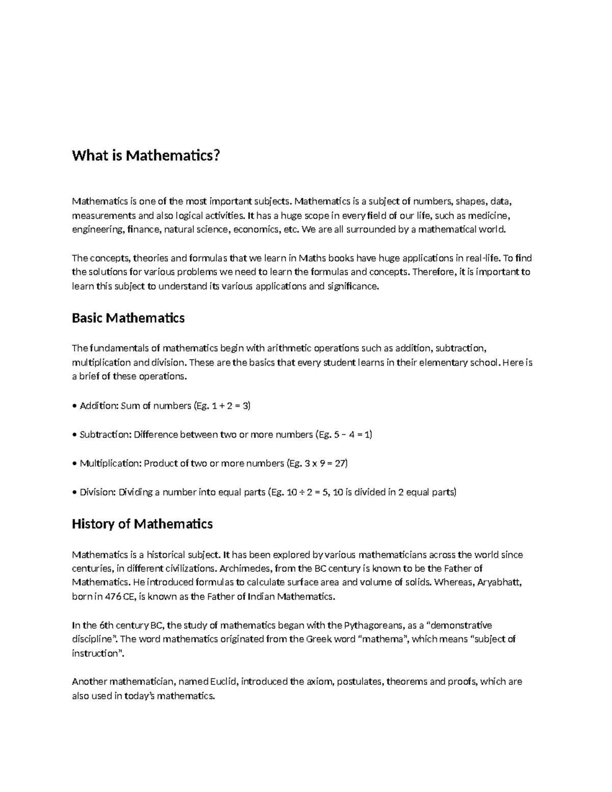 Math1 - MATH - What is Mathematics? Mathematics is one of the most ...