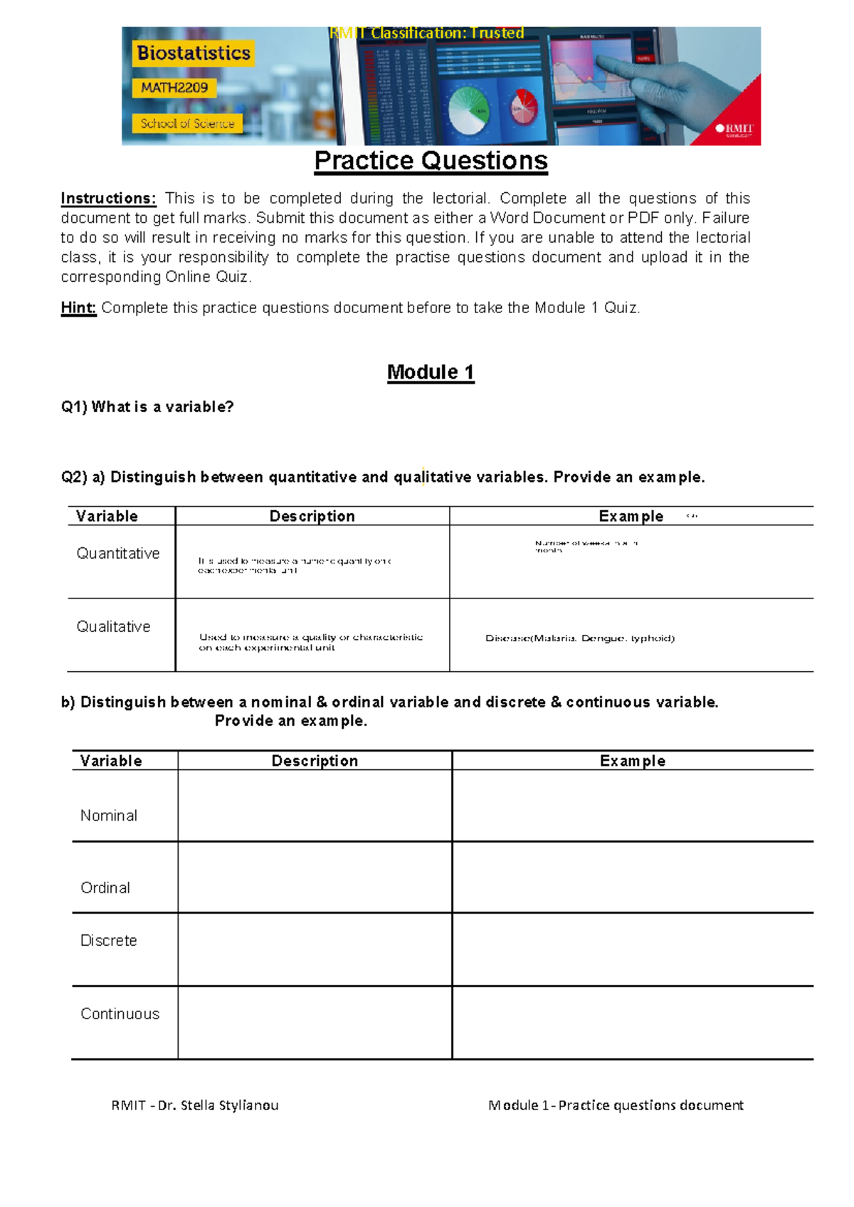 Practice+Questions+Module+1 - RMIT - Dr. Stella Stylianou Module 1 ...