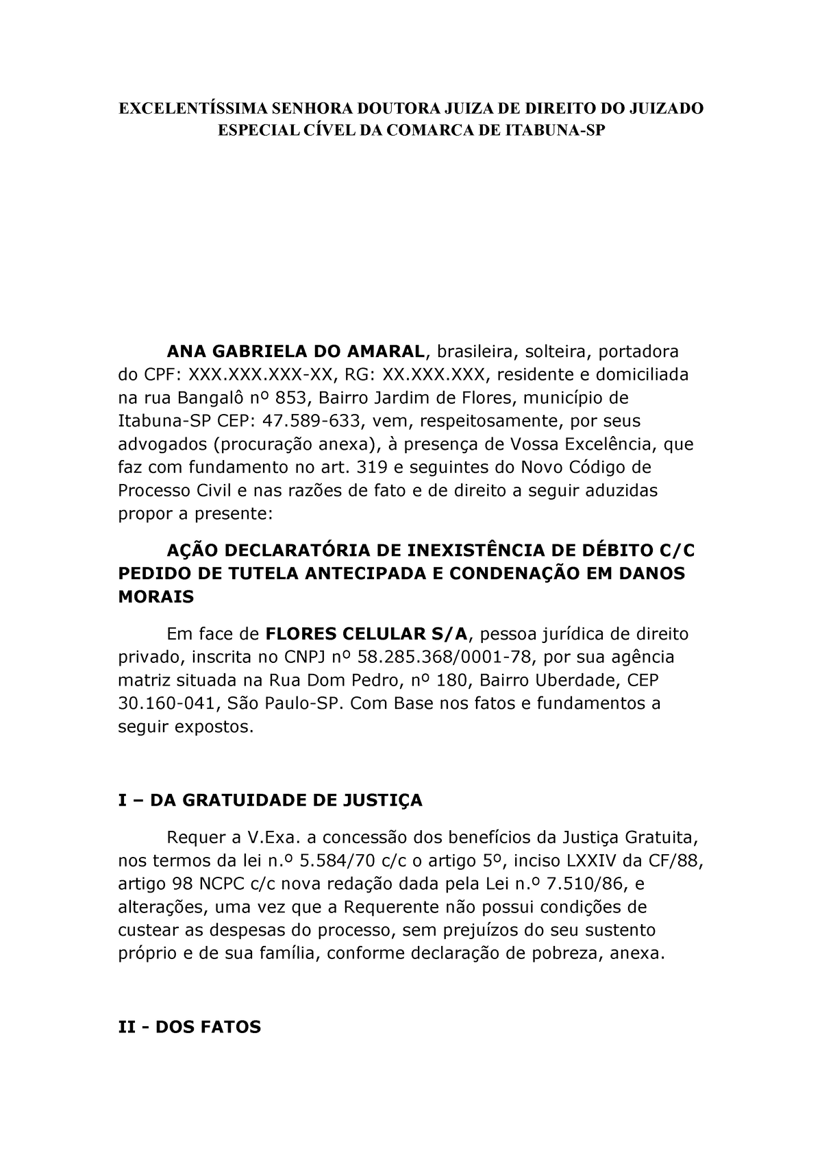 Negativação Resumo De Direito ExcelentÍssima Senhora Doutora Juiza De Direito Do Juizado 7625