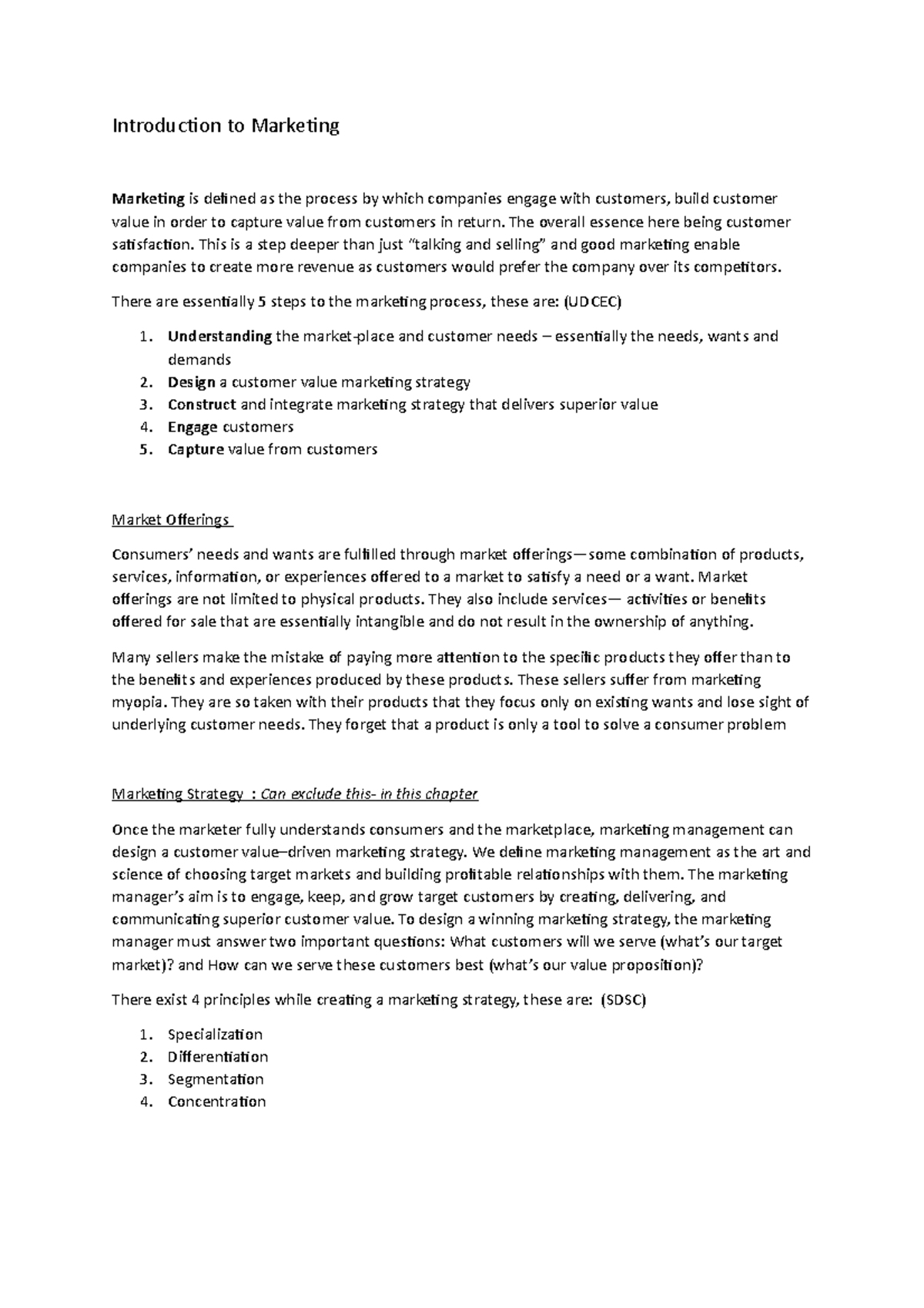 Chapter 1 - Introduction to Marketing Marketing is defined as the ...