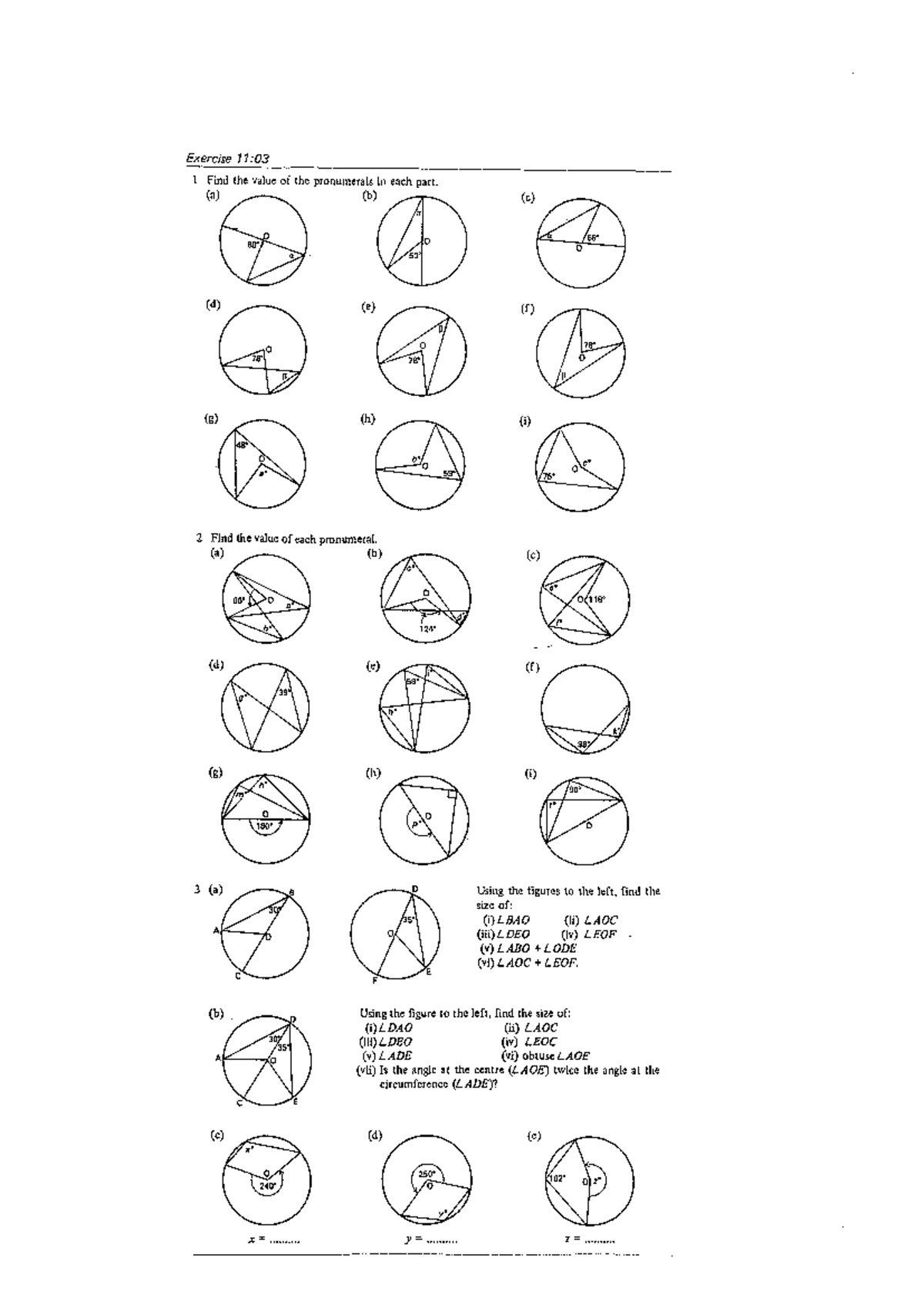 8 qa circle angles signpost - Exercise 11:03 1 Find the value of the ...