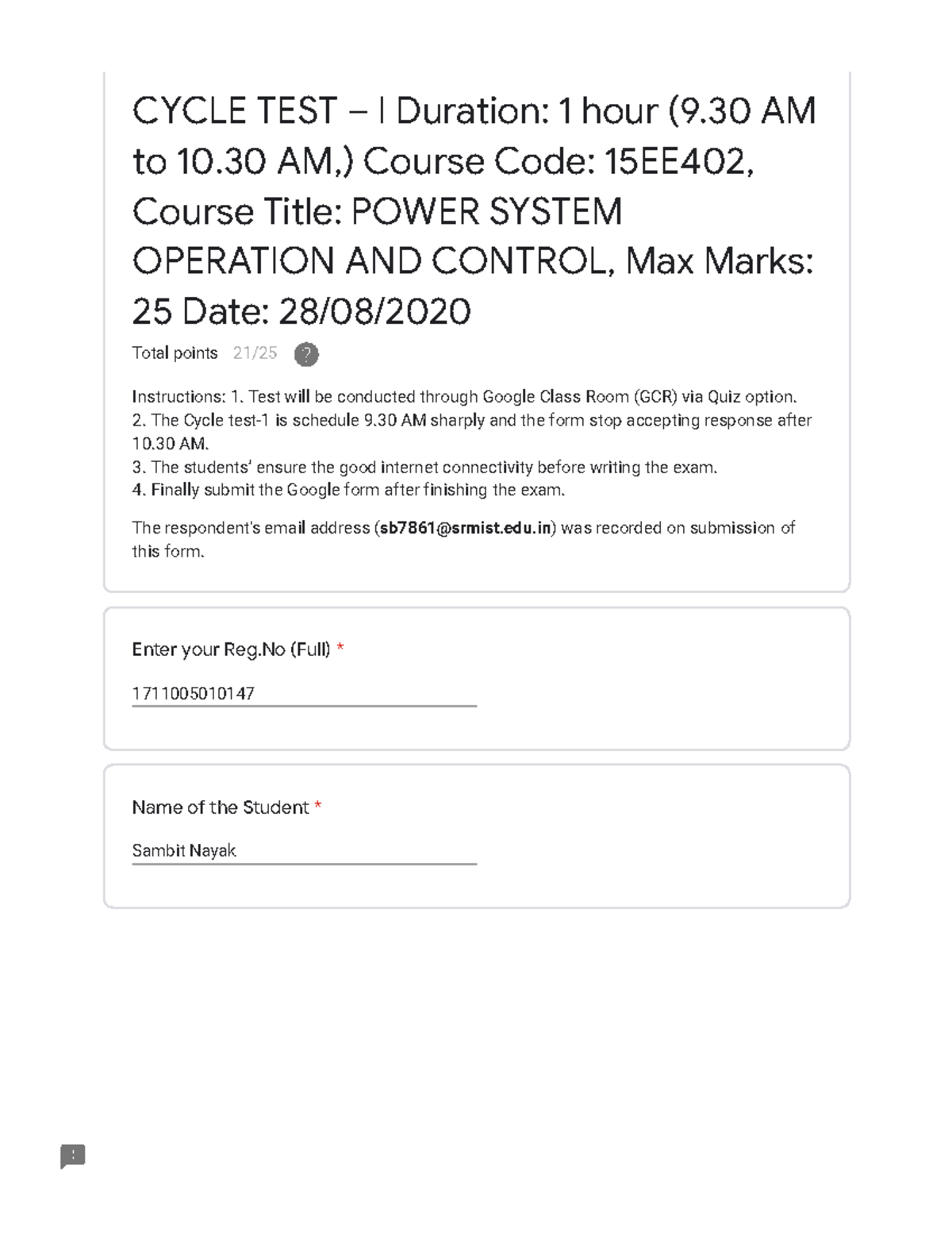PSOC Combined MCQ Test Solutions MCQ 1711005010147 Sambit Nayak