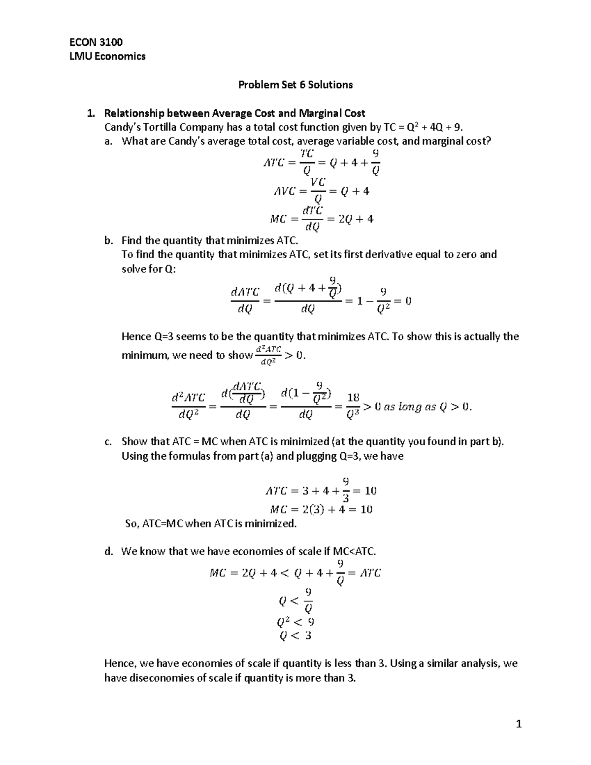 Problem Set 6 Solutions - LMU Economics Problem Set 6 Solutions 1 ...