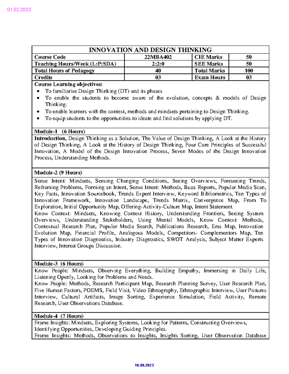 Innovation and Design Thinking syllabus - INNOVATION AND DESIGN ...