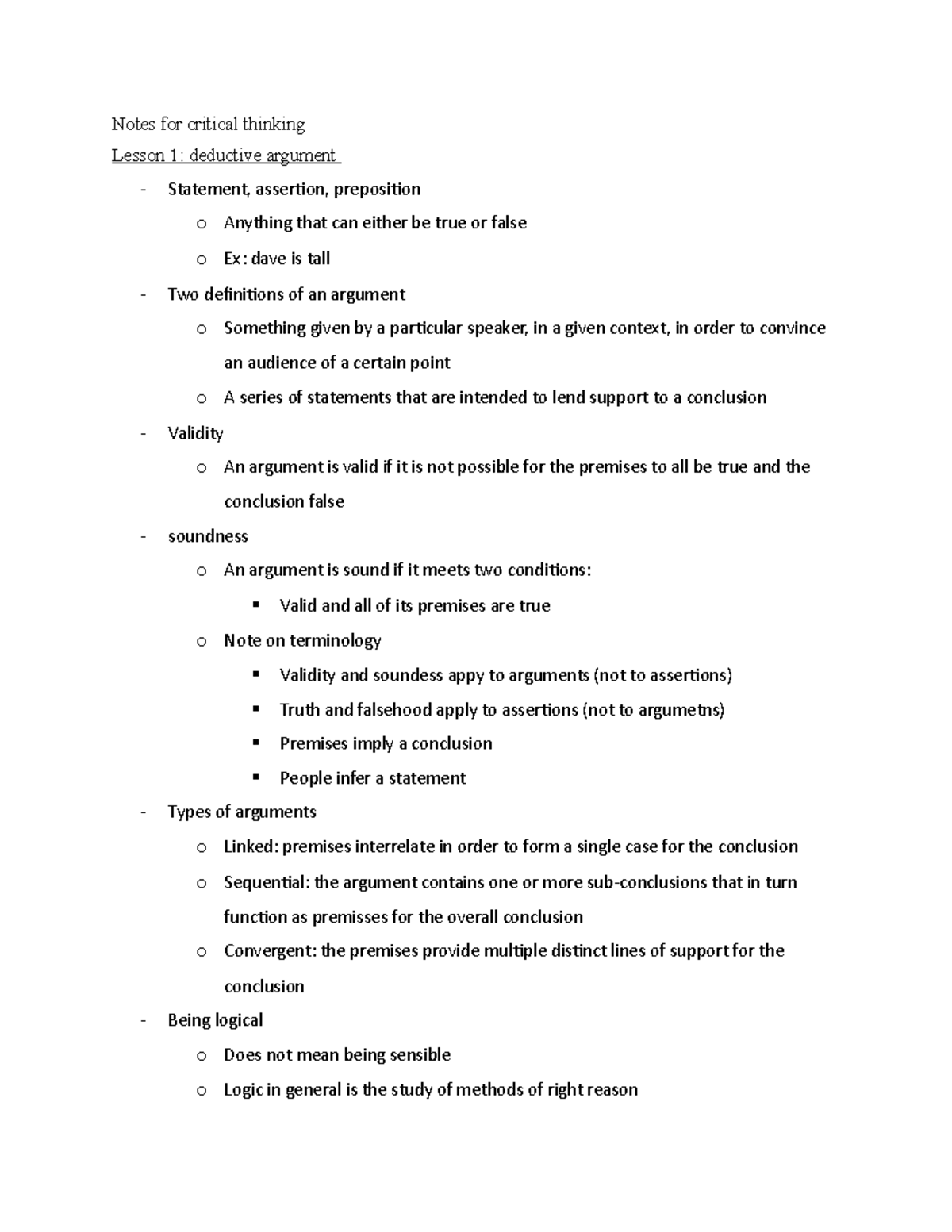 Notes for critical thinking - Notes for critical thinking Lesson 1 ...