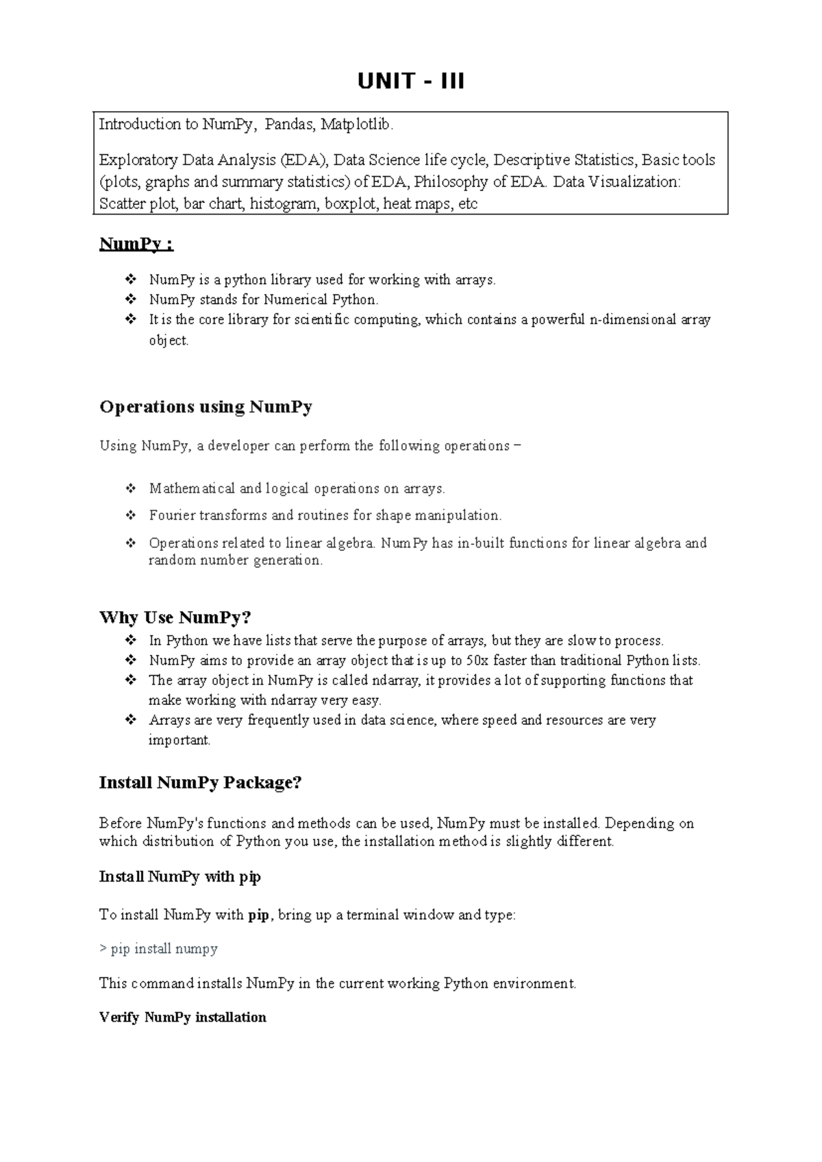 UNIT - III - Python programming - UNIT - III Introduction to NumPy ...