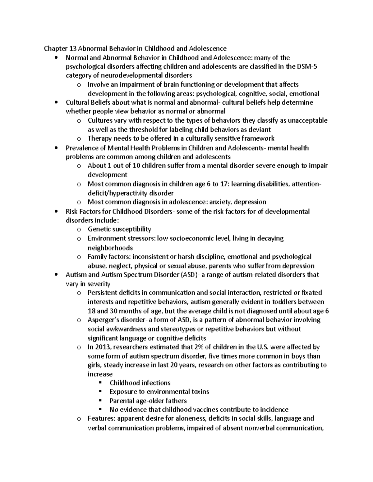 Chapter 13 Abnormal Behavior in Childhood and Adolescence - Chapter 13 ...