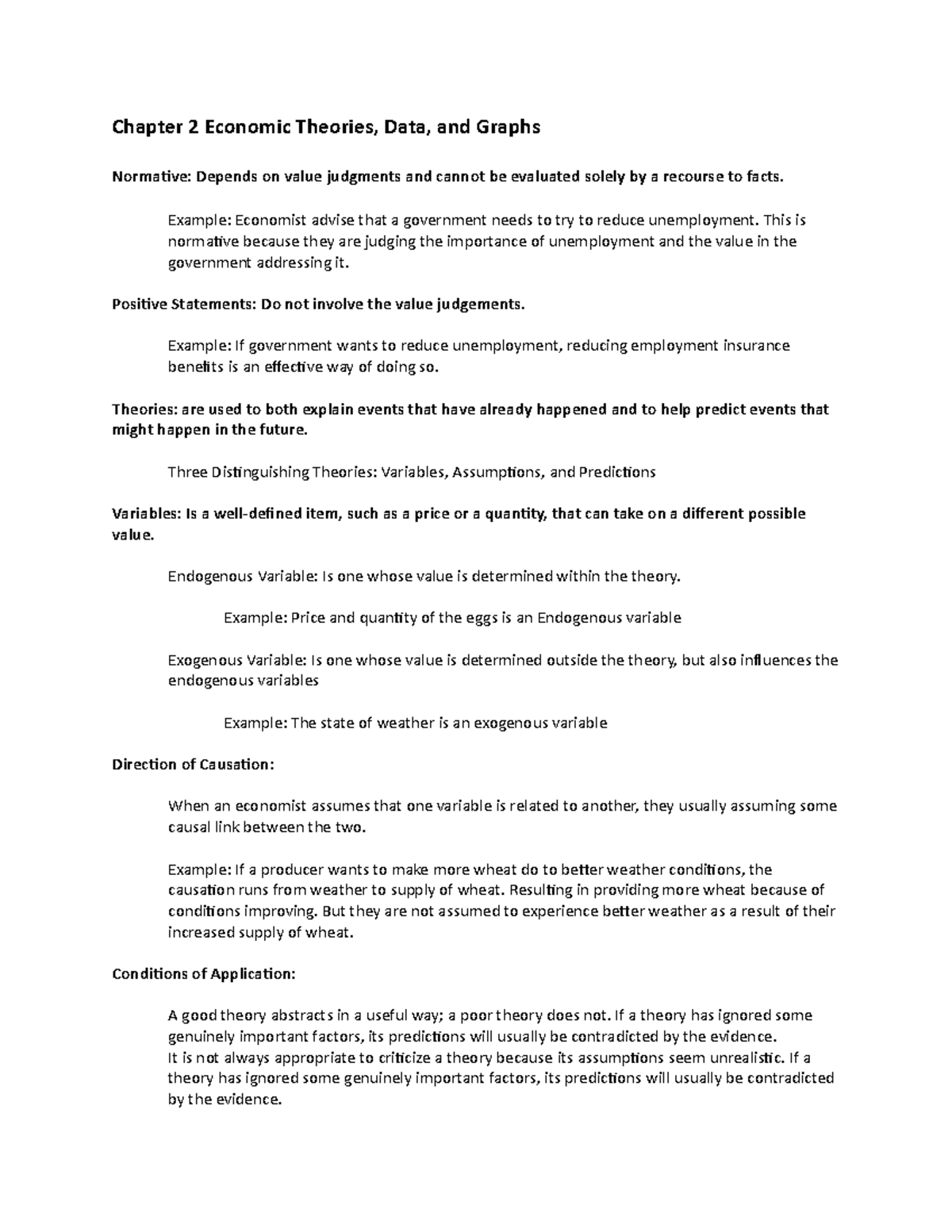 Chapter 2 - Notes - Chapter 2 Economic Theories, Data, and Graphs ...