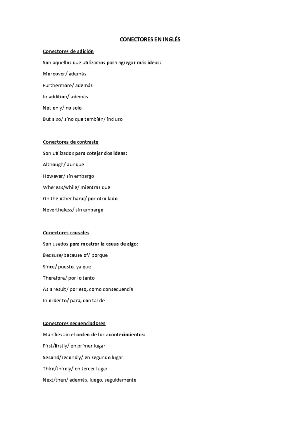 Conectores EN Inglés Apuntes para Ingles Juridico 1 CONECTORES EN INGLÉS Conectores de