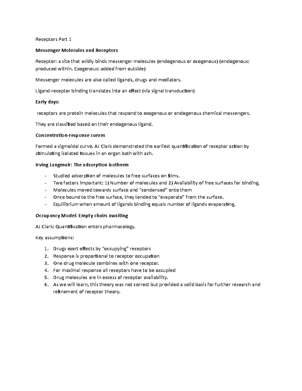 Receptors Part 1 - Lecture notes 6 - Receptors Part 1 Messenger ...