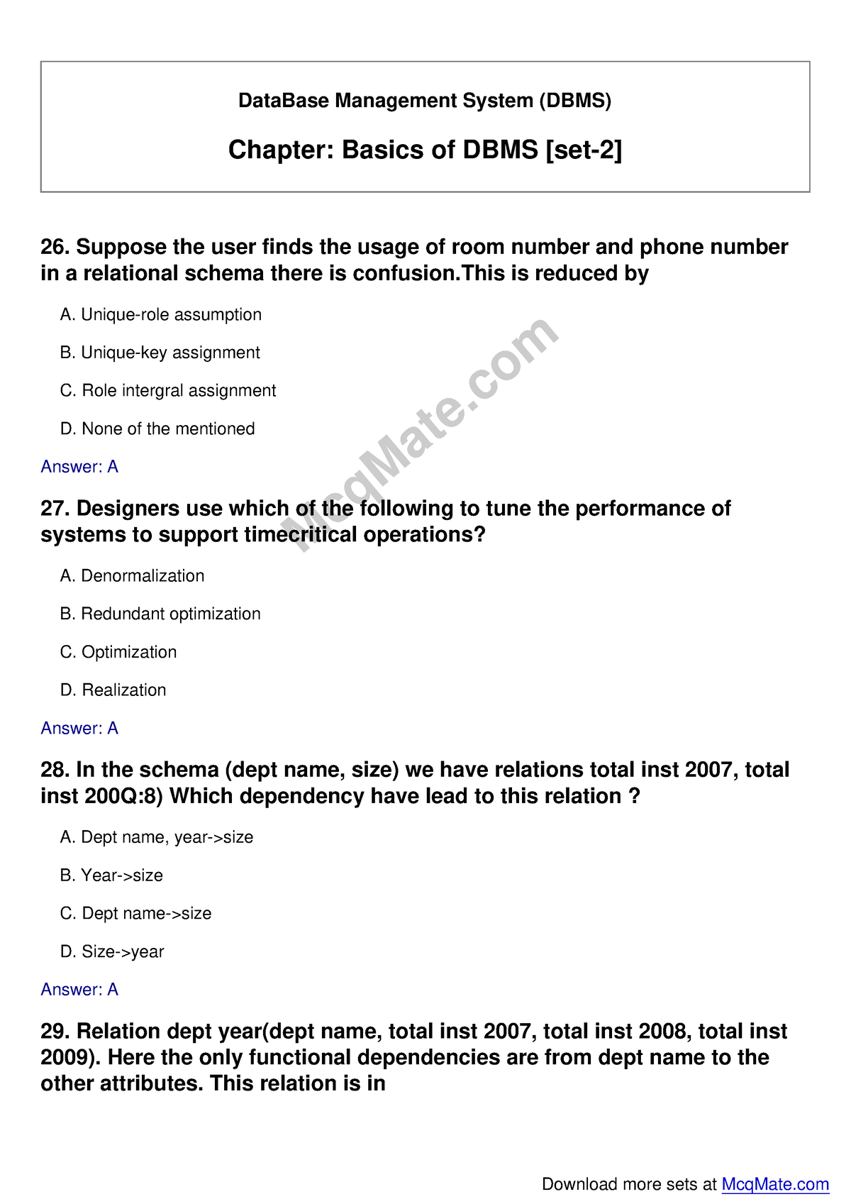 Data Base Management System (DBMS) (basics-of-dbms [set-2]) Solved MCQs ...