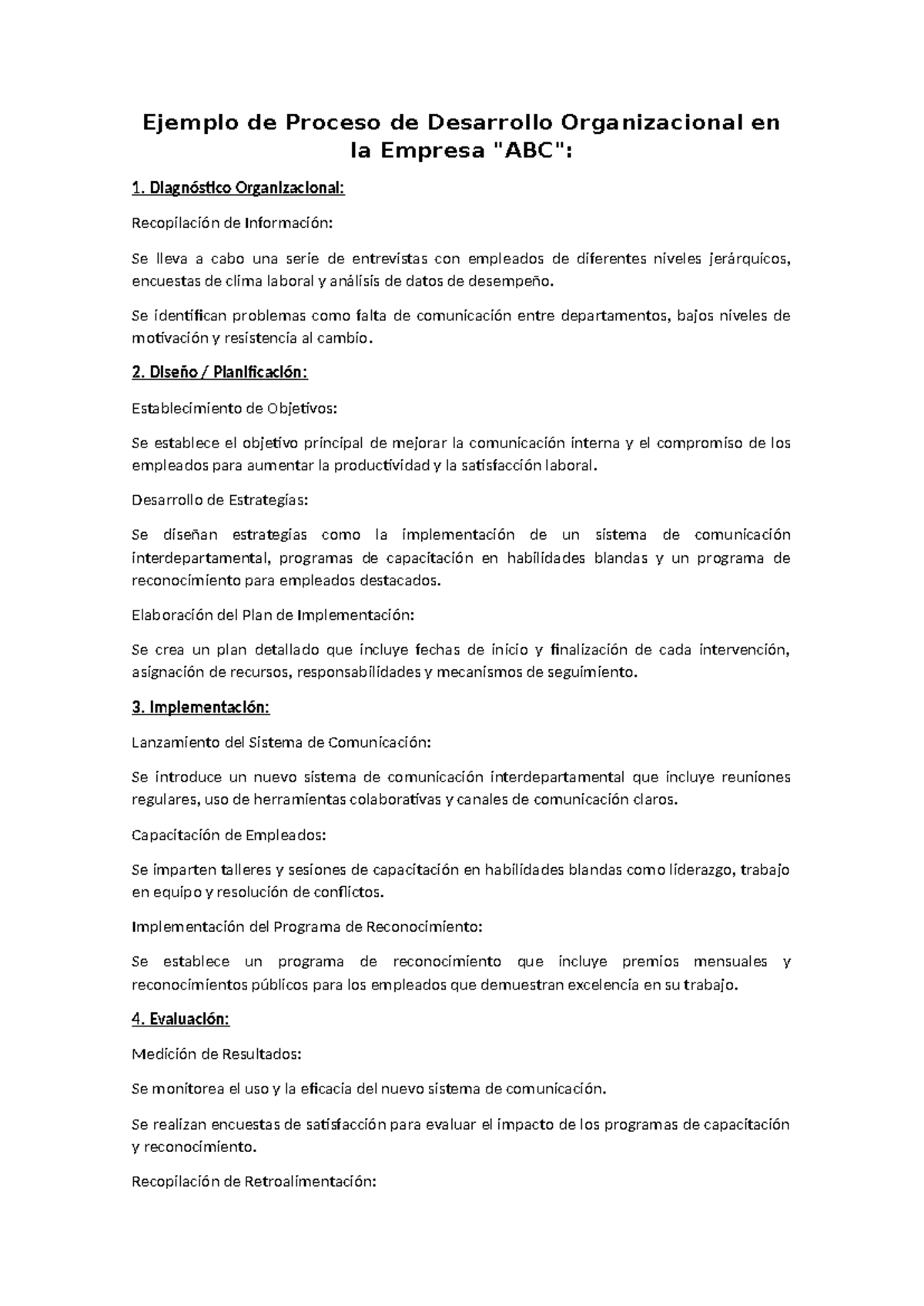 S2 Ejemplo Proceso de Desarrollo Organizacional en la Empresa - Ejemplo