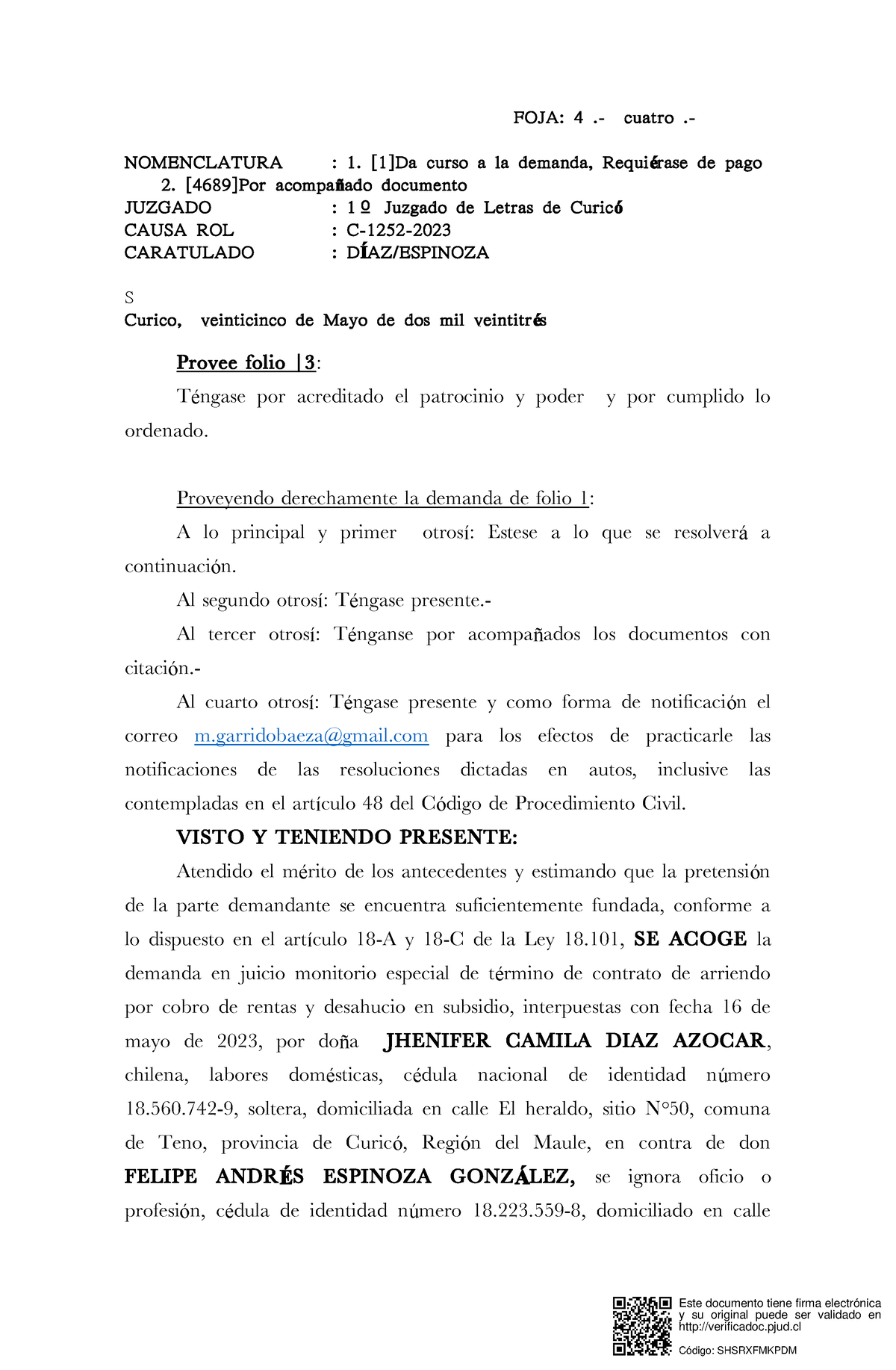 Sentencia - FOJA: 4 .- Cuatro .- NOMENCLATURA : 1. [1]Da Curso A La ...