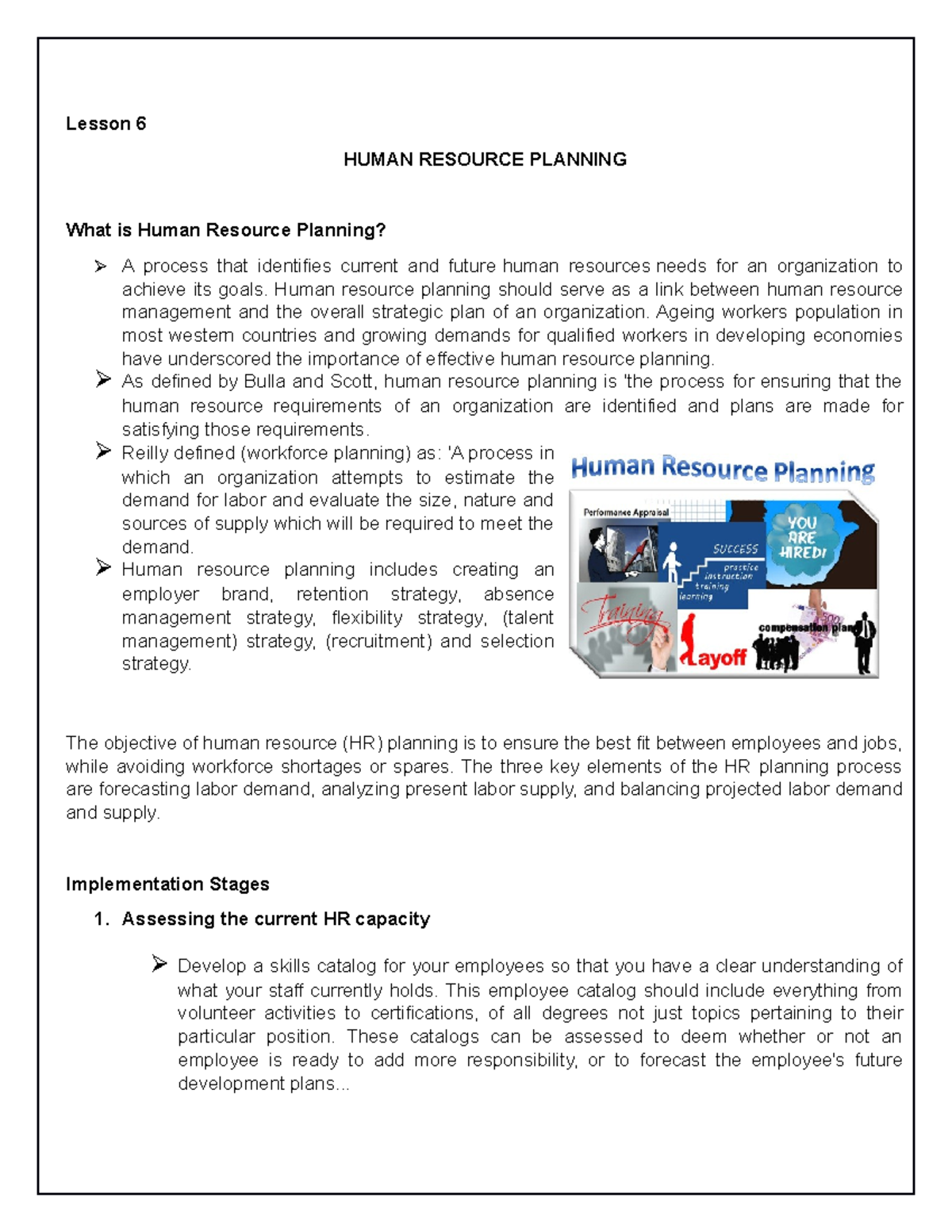 Human Resource Management Human Resource Planning Lesson 6 HUMAN