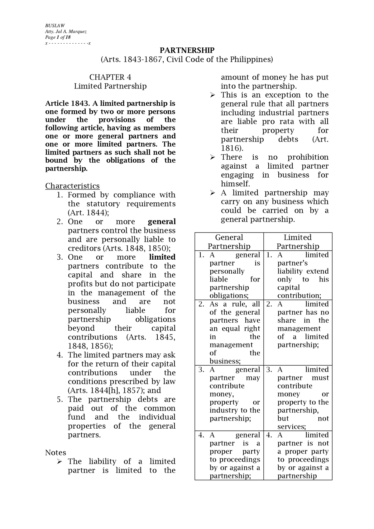 Notes Arts 1843 1867 Buslaw Warning Tt Undefined Function 32 Atty Jal A Marquez Page 1 Of Studocu