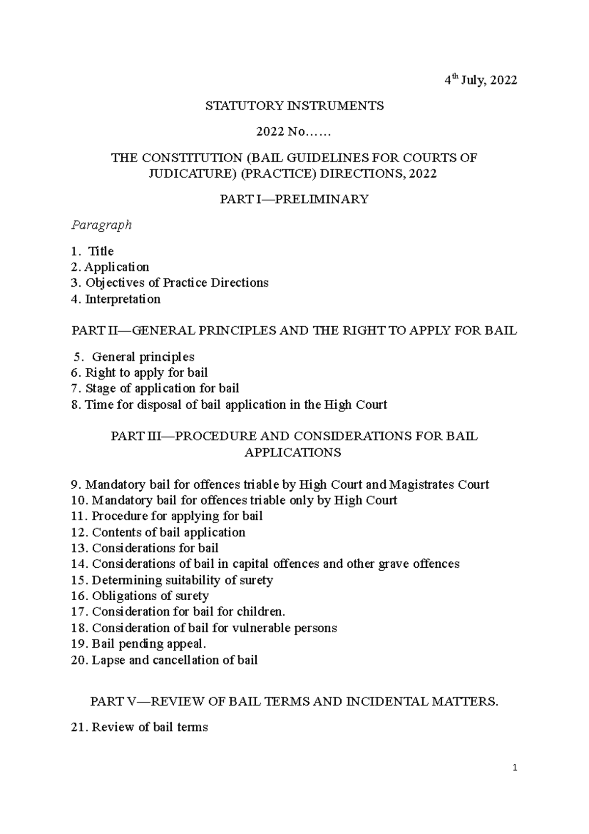 Constitution (Bail Guidelines) Practice Directions, 2022 4 July 2022-1 ...