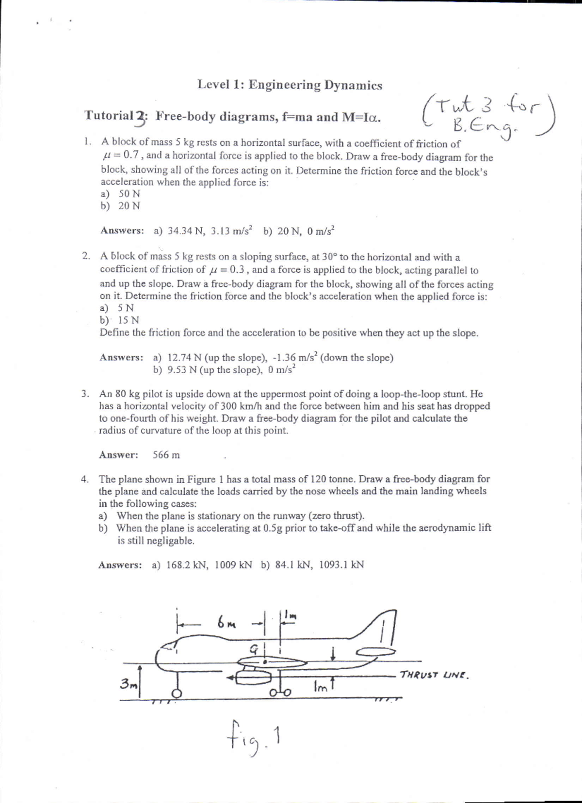 Tutorial 3 - Free Body Diagrams Etc - H310 - Studocu