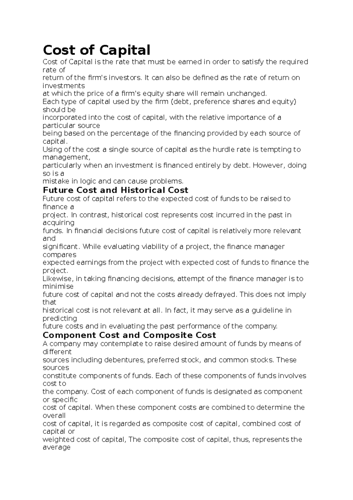 Cost of Capital part 1 Cost of Capital Cost of Capital is the rate