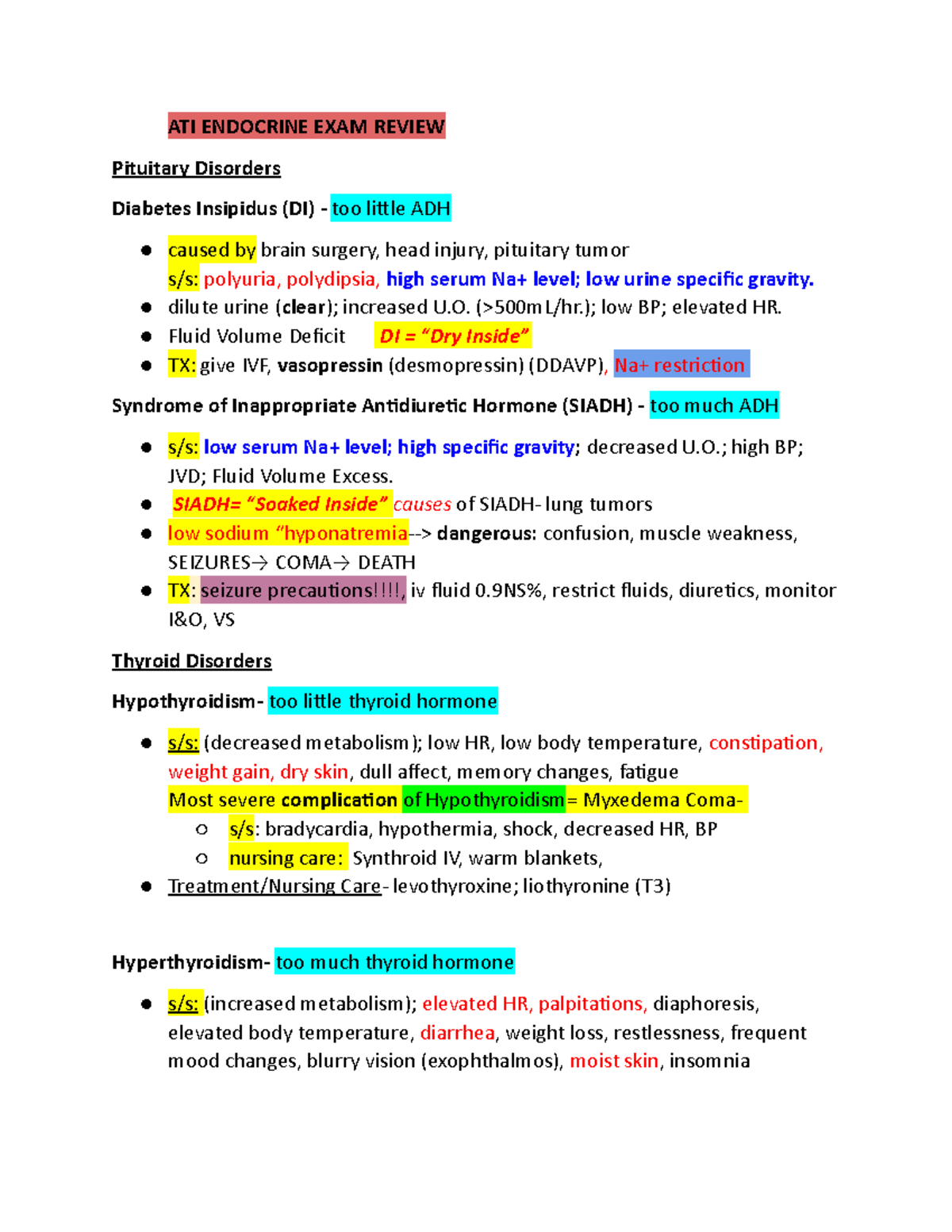 ATI Endocrine EXAM Review ATI ENDOCRINE EXAM REVIEW Pituitary