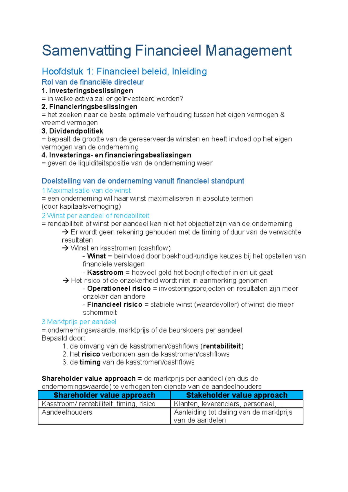 Samenvatting Financieel Management - Investeringsbeslissingen In Welke ...