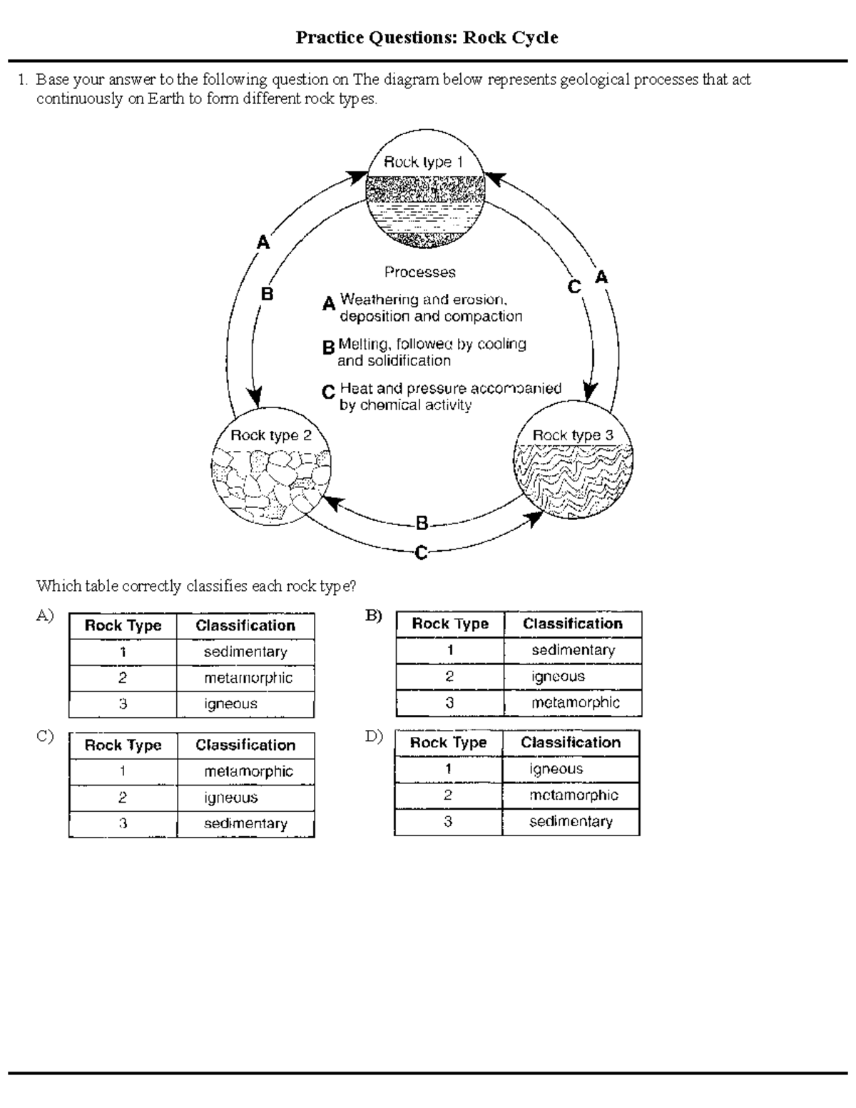 Teacher's Copy - This is for learning - Practice Questions: Rock Cycle ...