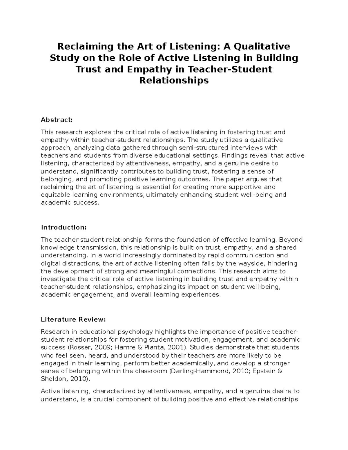 Reclaiming the Art of Listening - A Qualitative Study on the Role of ...
