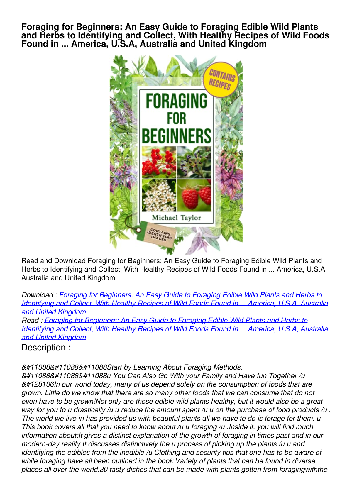 PDF Foraging For Beginners: An Easy Guide To Foraging Edible Wild ...