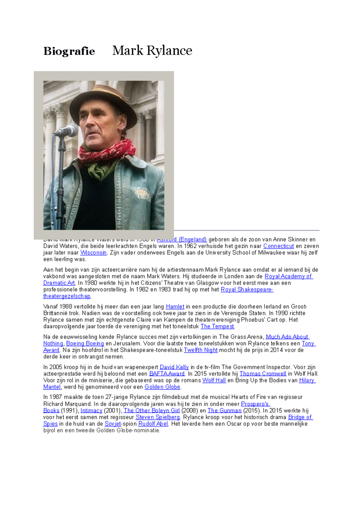 Biografie Mark Rylance - Biografie Mark Rylance David Mark Rylance ...