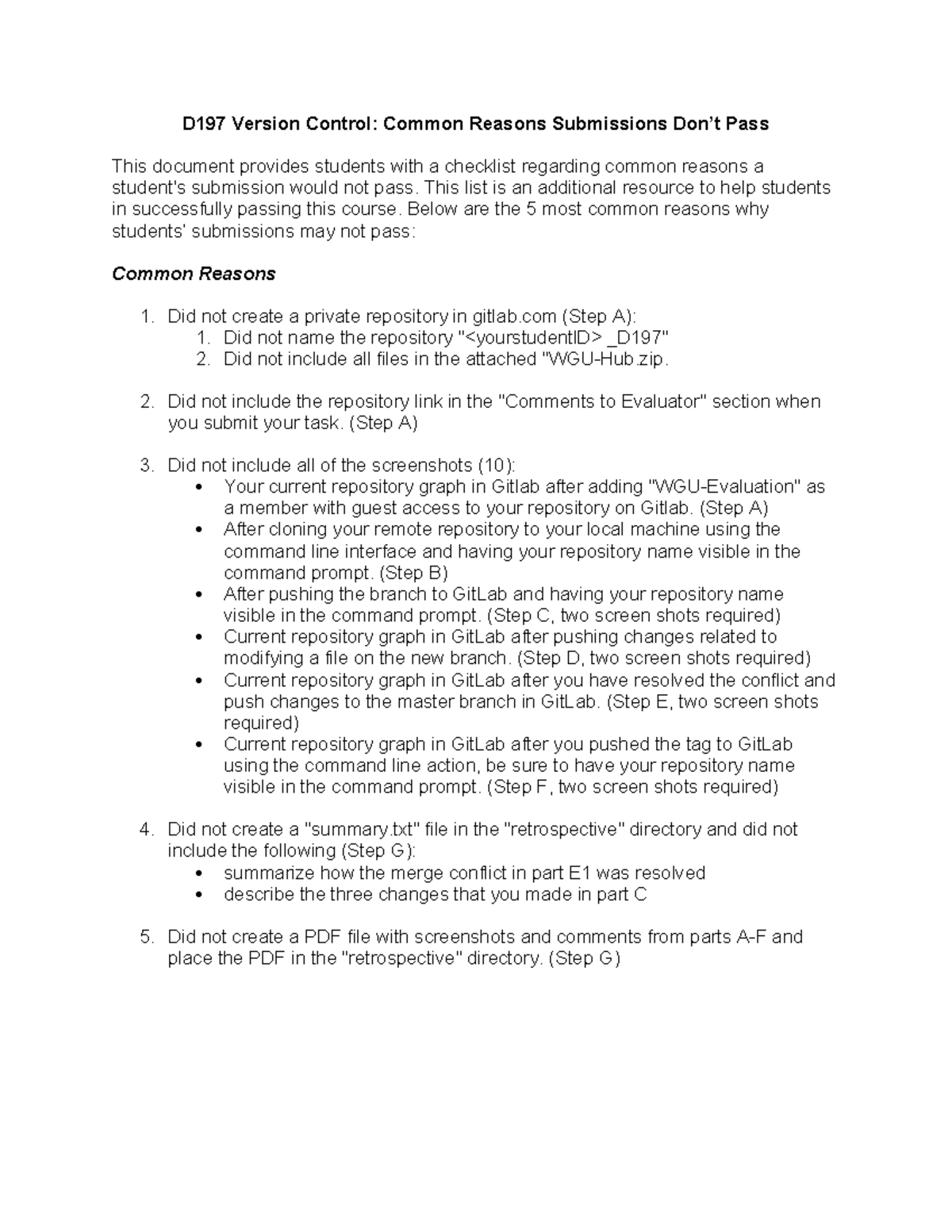 D197 Submissions Don’t Pass D197 Version Control Common Reasons