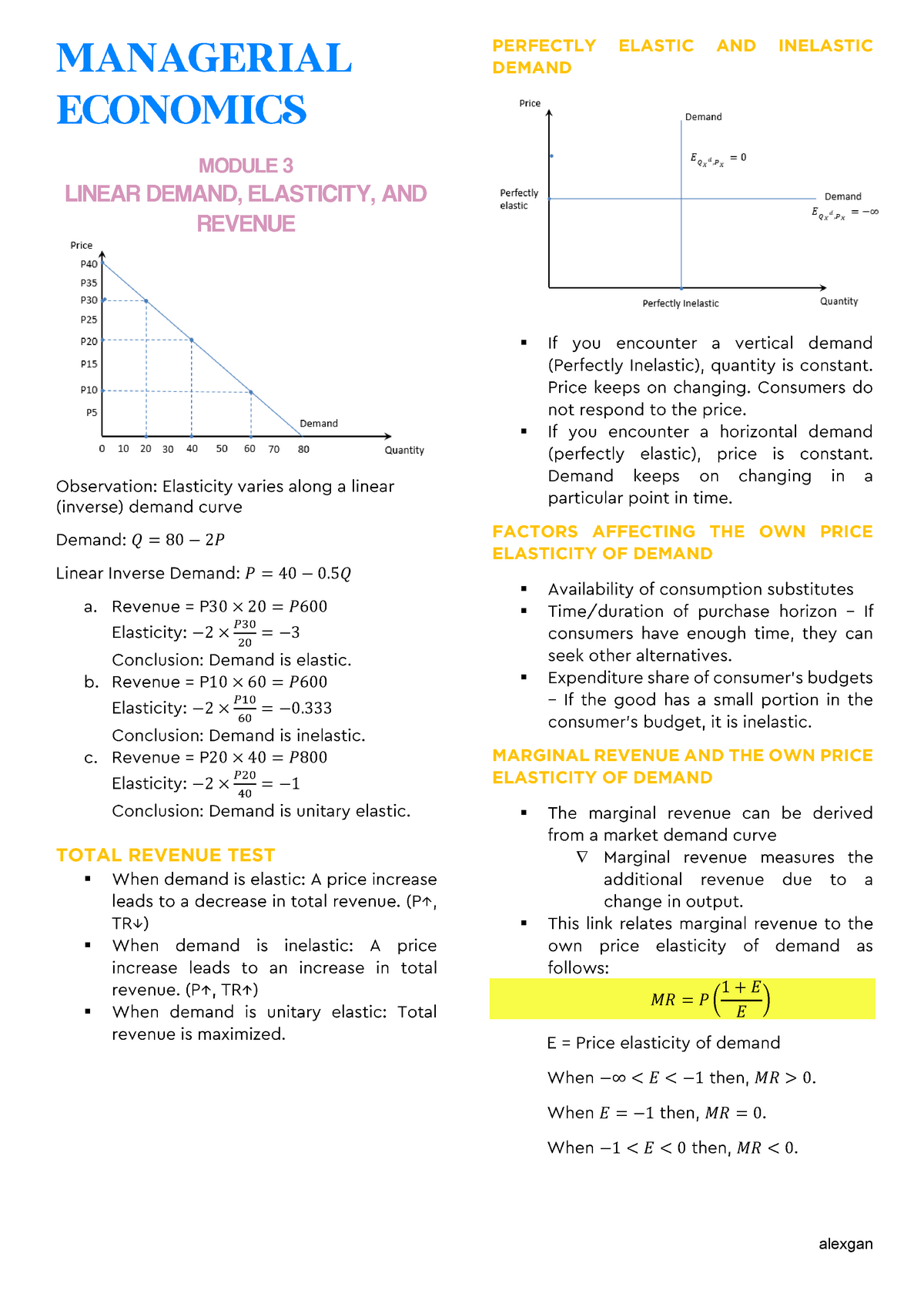 2- Managerial- Economics - ####### MODULE 3 LINEAR DEMAND, ELASTICITY ...