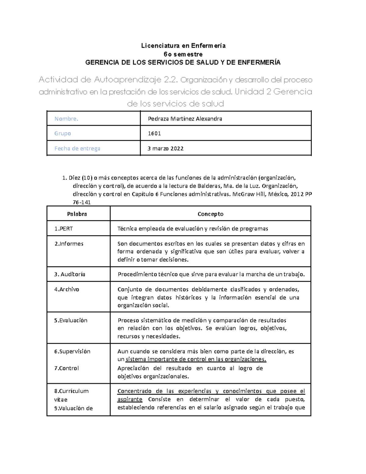Actividad autoevaluadora 2.2, Unidad 2 (1) - Licenciatura en Enfermería ...