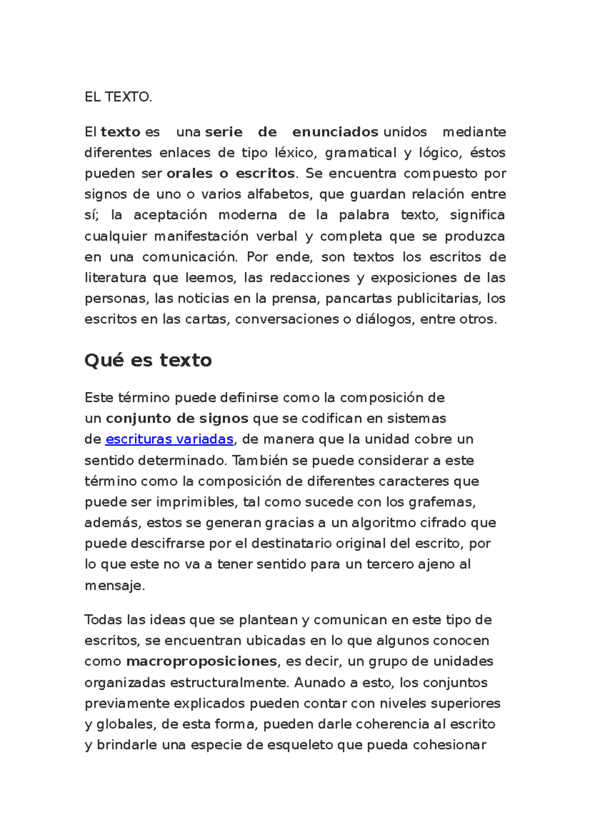 1.- Sesion N° 1 EL Texto - EL TEXTO. El texto es una serie de ...