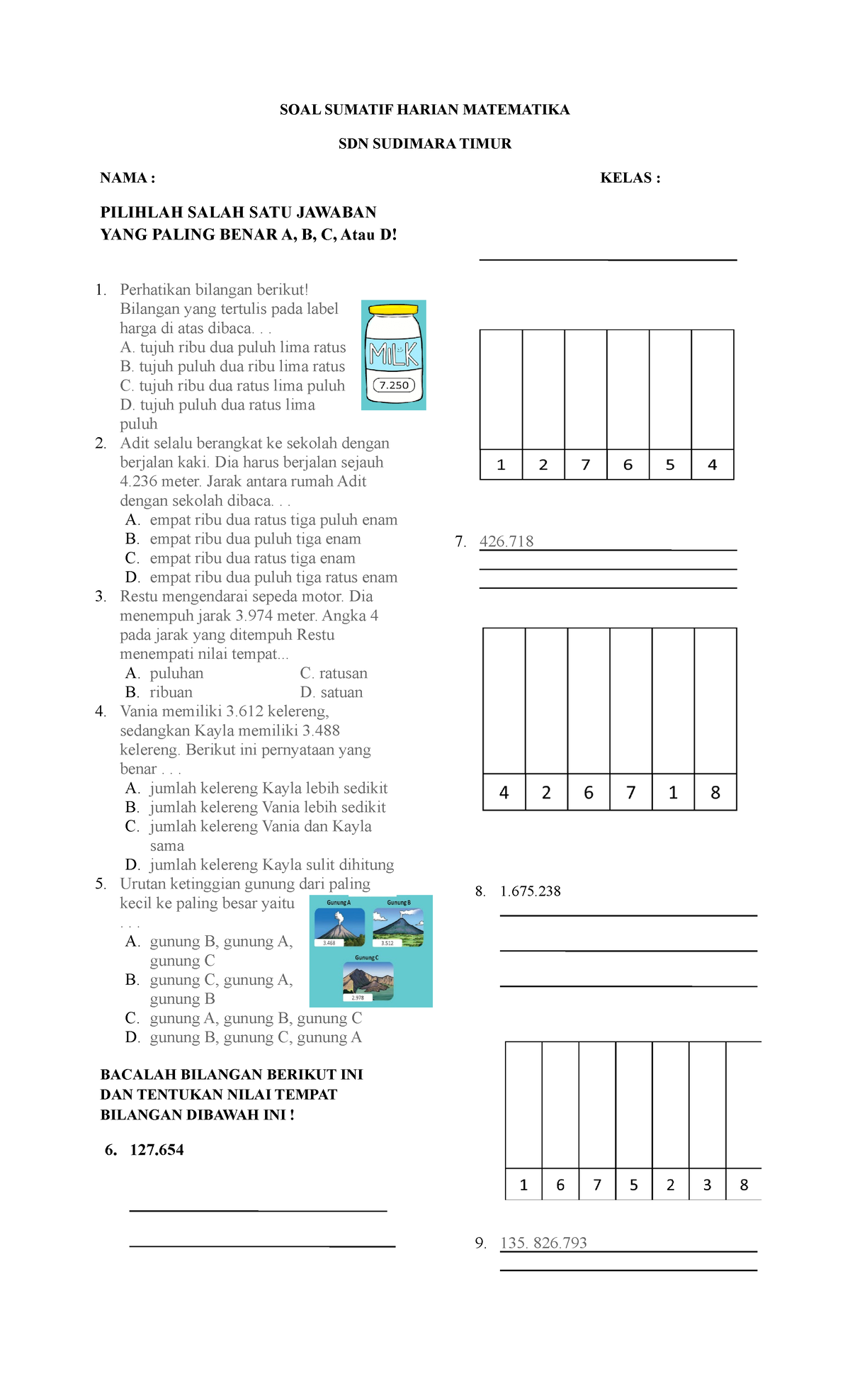 SOAL Sumatif Harian Matematika - SOAL SUMATIF HARIAN MATEMATIKA SDN ...