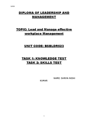 Assessment Task 1 - Answers - Assessment Task 1: Knowledge Test Q1 ...
