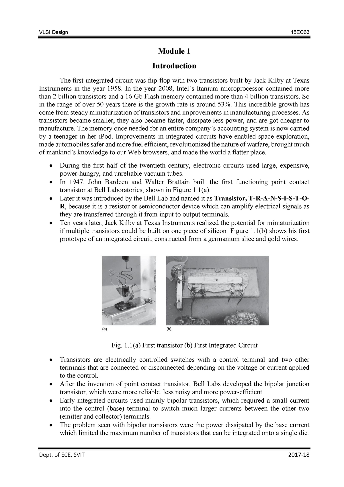 Vlsi Module 1 - Lecture Notes 1 - Module 1 Introduction The First ...