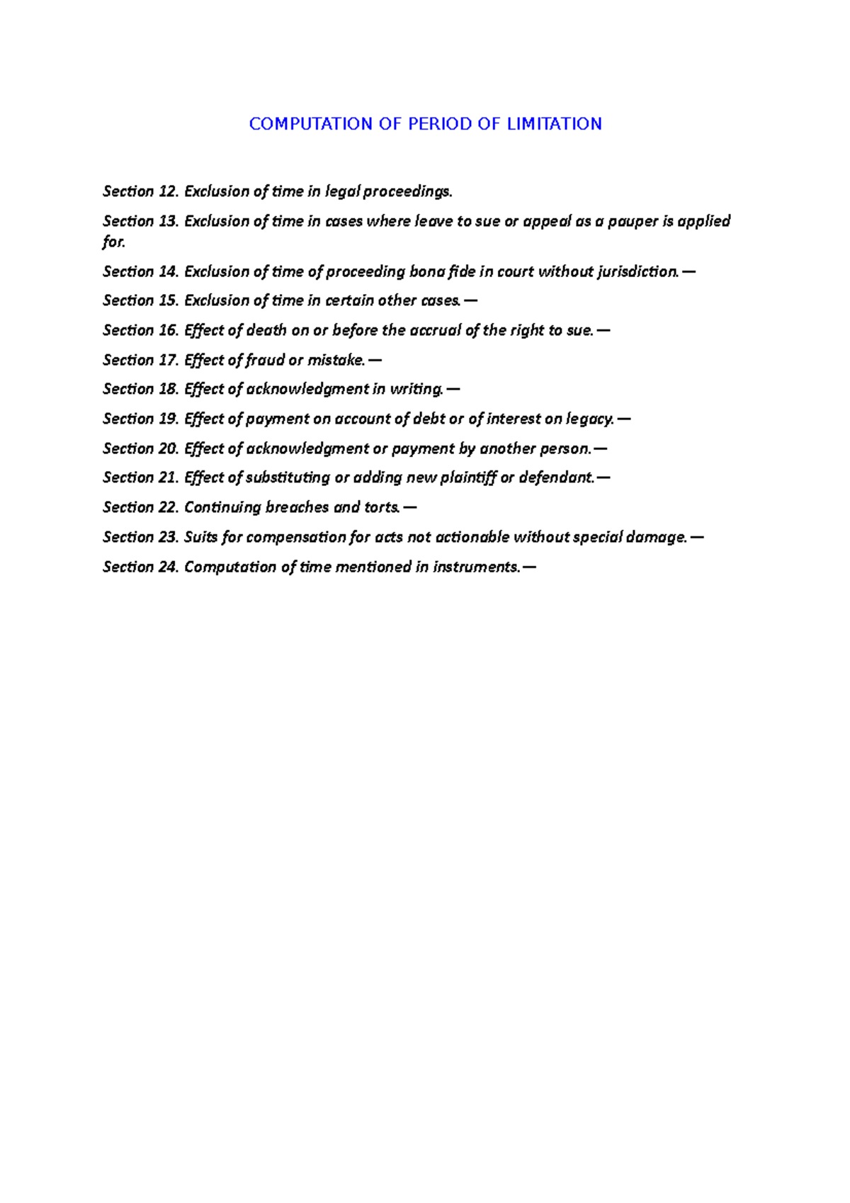 Computation OF Period OF Limitation COMPUTATION OF PERIOD OF