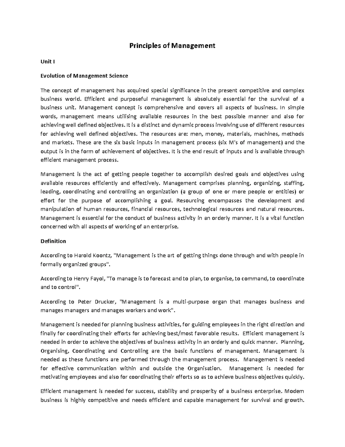 Unit1 MP - UNIT 1 NOTES MPE - UNIT- 1 MANAGEMENT DEFINITION OF ...