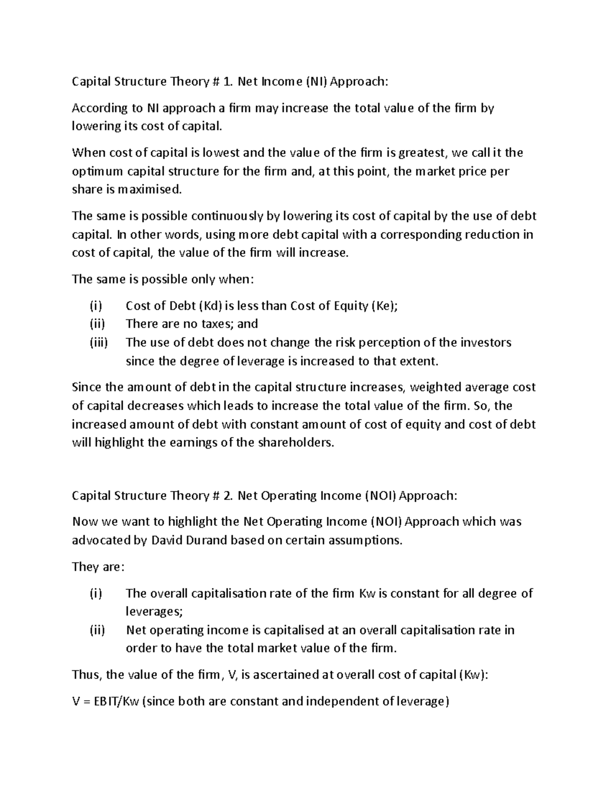 Theories of Capital Structure Capital Structure Theory 1. Net
