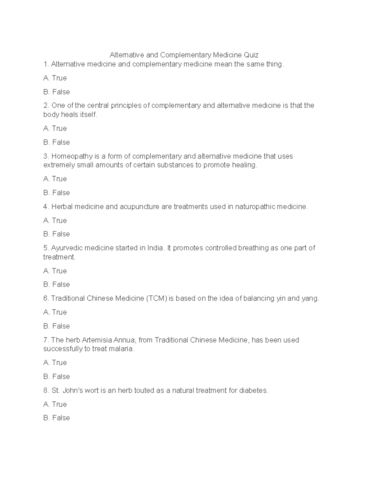 Chap7Quiz Quiz Alternative and Complementary Medicine Quiz
